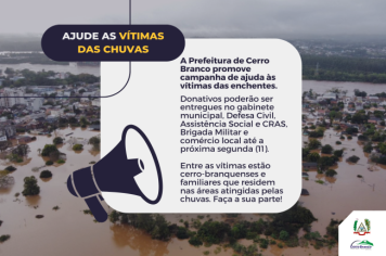 Cerro Branco promove campanha de ajuda às vítimas das enchentes