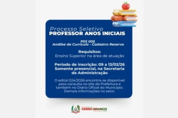 PROCESSO SELETIVO: Professor Anos Iniciais - Cadastro Reserva