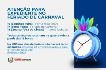 ATENÇÃO: Expediente no feriado de Carnaval 