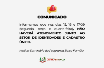 SETOR DA IDENTIDADES E CADASTRO ÚNICO - COMUNICADO