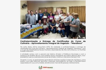 ENTREGA DE CERTIFICADOS DO CURSO DE CULINÁRIA:  APROVEITAMENTO INTEGRAL DE VEGETAIS - MANDIOCA 