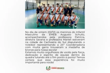EMEB AUGUSTO SCHULTZ CONQUISTA MEDALHA DE BRONZE NO VOLEIBOL