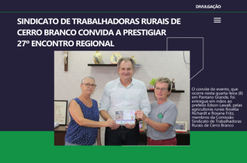 Sindicato de Trabalhadoras Rurais de Cerro Branco convida a prestigiar  27º Encontro Regional em Pantano Grande