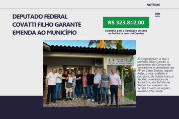 Deputado federal Covatti Filho garante emenda de R$ 323.812 mil ao município