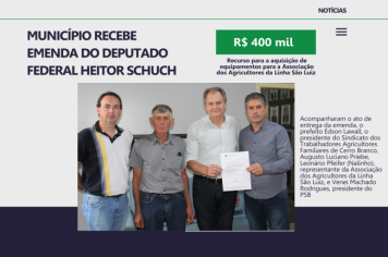Associação de Agricultores da Linha São Luiz é beneficiada com emenda de R$ 400 mil
