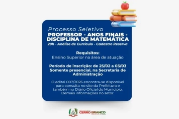 PROCESSO SELETIVO: Professor de Matemática – Anos Finais