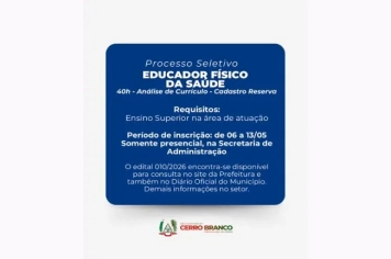 PROCESSO SELETIVO: Educador Físico da Saúde – Cadastro Reserva