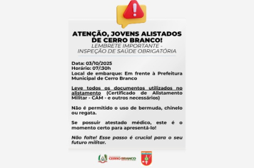 LEMBRETE IMPORTANTE : Inspeção de saúde obrigatória 