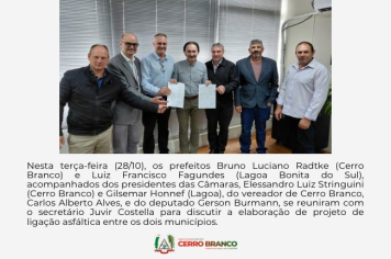LIGAÇÃO ASFÁLTICA ENTRE CERRO BRANCO E LAGOA BONITA DO SUL É PAUTA DE ENCONTRO COM SECRETÁRIO ESTADUAL DE LOGÍSTICA E TRANSPORTES