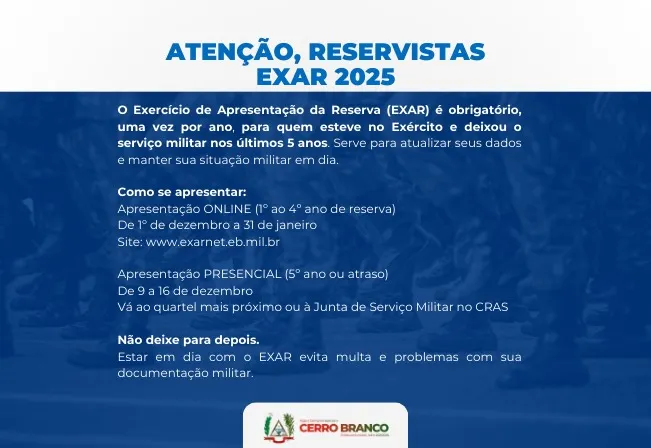 ATENÇÃO RESERVISTAS EXAR 2025