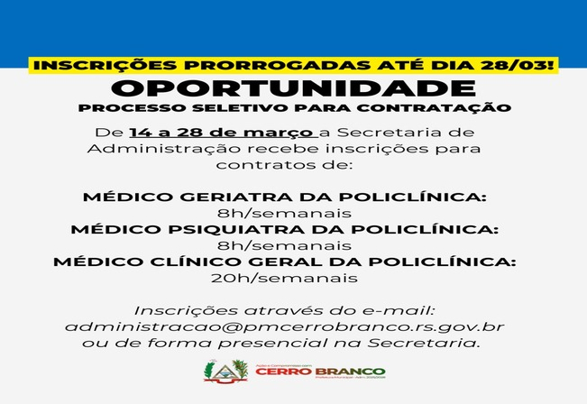 INSCRIÇÕES PRORROGADAS