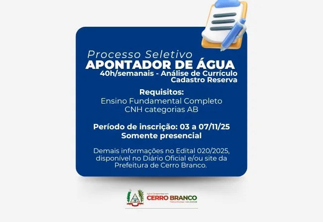 PROCESSO SELETIVO: APONTADOR DE ÁGUA  - Cadastro Reserva