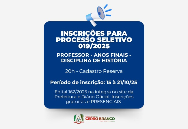 PROCESSO SELETIVO: PROFESSOR DE HISTÓRIA - ANOS FINAIS - Cadastro Reserva