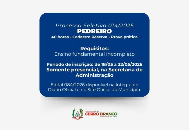 PROCESSO SELETIVO: Pedreiro – Cadastro Reserva