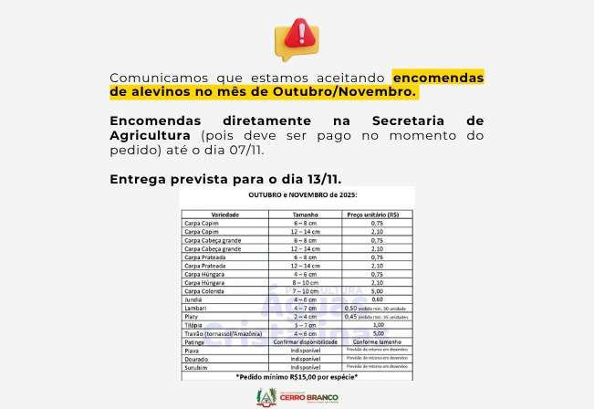 DISPONÍVEIS ENCOMENDAS DE ALEVINOS 