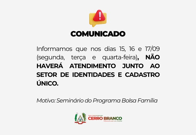 SETOR DA IDENTIDADES E CADASTRO ÚNICO - COMUNICADO