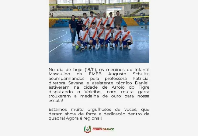  EQUIPE INFANTIL MASCULINO DA EMEB AUGUSTO SCHULTZ CONQUISTA OURO NO VOLEIBOL EM ETAPA DO JERGS