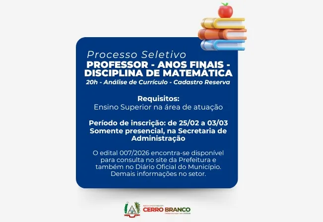 PROCESSO SELETIVO: Professor de Matemática – Anos Finais
