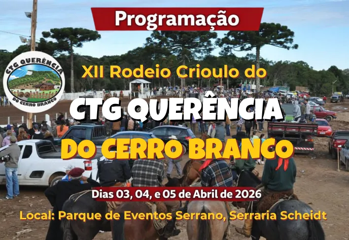 CTG Querência do Cerro Branco promove XII Rodeio Crioulo a partir desta sexta-feira 