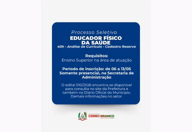 PROCESSO SELETIVO: Educador Físico da Saúde – Cadastro Reserva