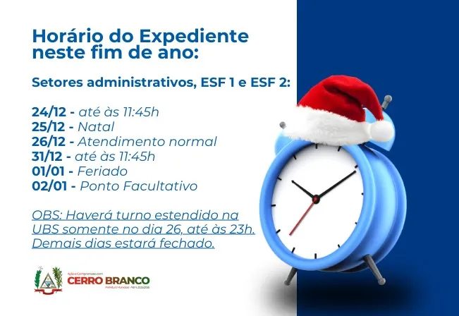 HORÁRIO DE EXPEDIENTE PARA ESTE FINAL DE ANO 