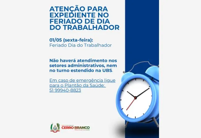 Atenção: Expediente no feriado do Dia do Trabalhador